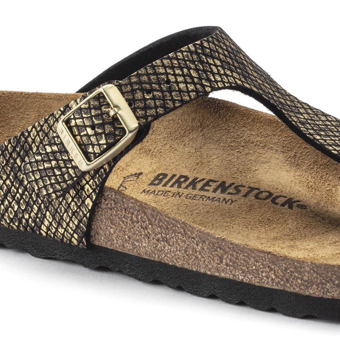 Birkenstock Gizeh Bayan Terlik - Shiny Piton Black/Gold