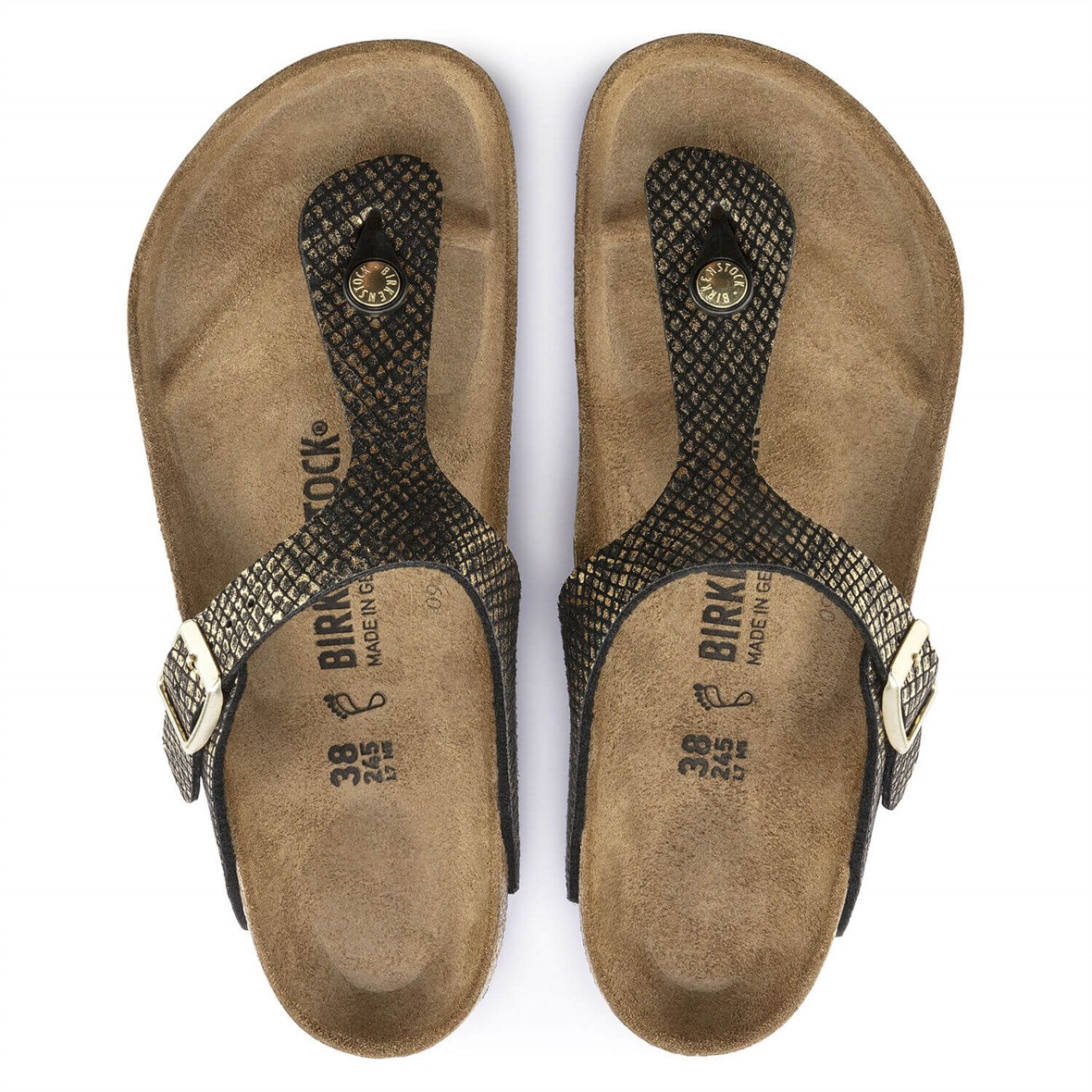 Birkenstock Gizeh Bayan Terlik - Shiny Piton Black/Gold