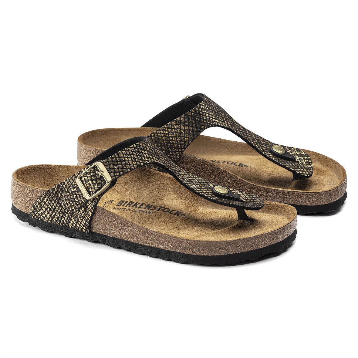 Birkenstock Gizeh Bayan Terlik - Shiny Piton Black/Gold