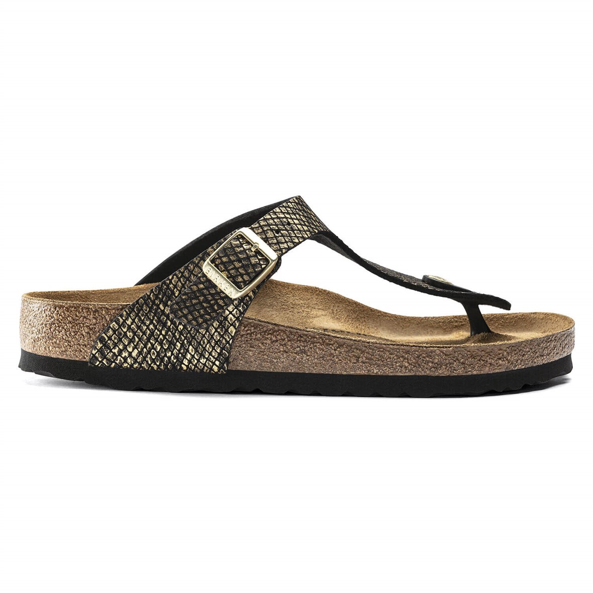 Birkenstock Gizeh Bayan Terlik - Shiny Piton Black/Gold