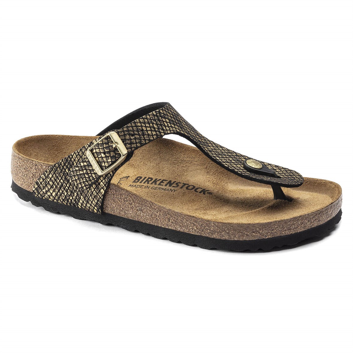 Birkenstock Gizeh Bayan Terlik - Shiny Piton Black/Gold
