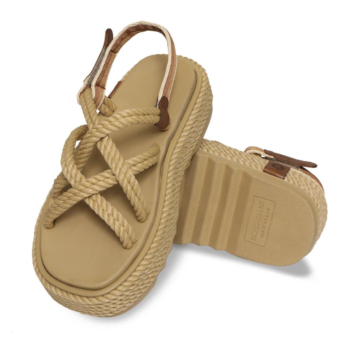 Bohonomad Bodrum Chunky Platform Kadın Sandalet - Bej