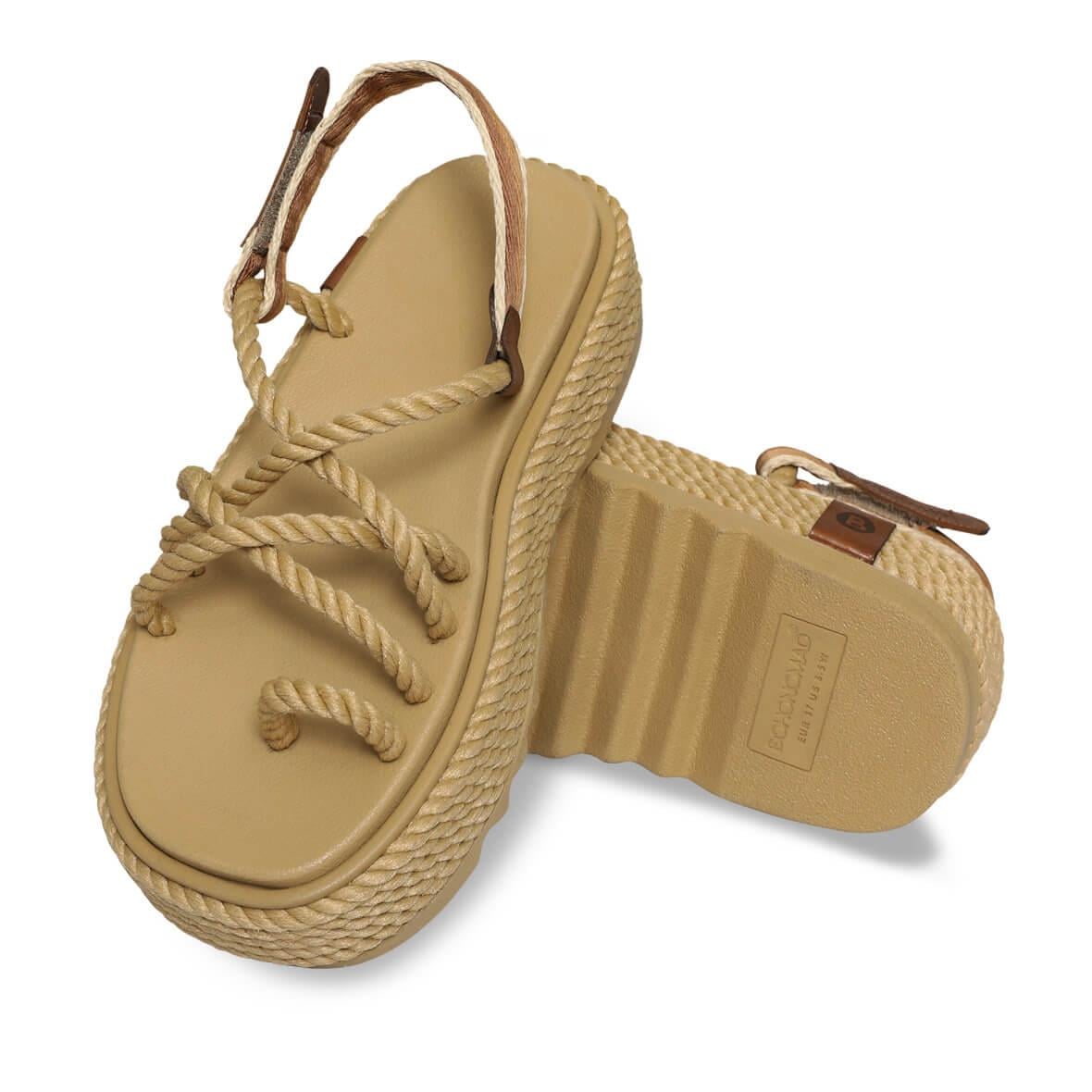Bohonomad Ibiza Chunky Platform Kadın Sandalet - Bej