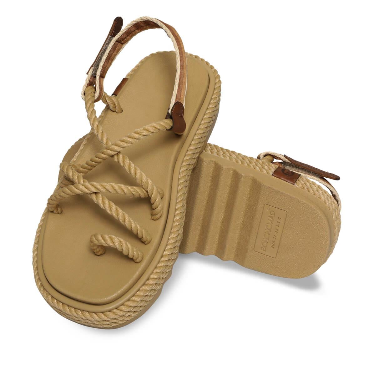 Bohonomad Ibiza Mid Platform Kadın Sandalet - Bej