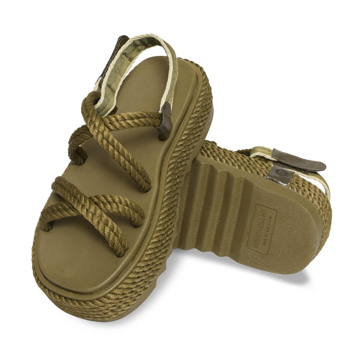 Bohonomad Tahiti Chunky Platform Kadın Sandalet - Haki