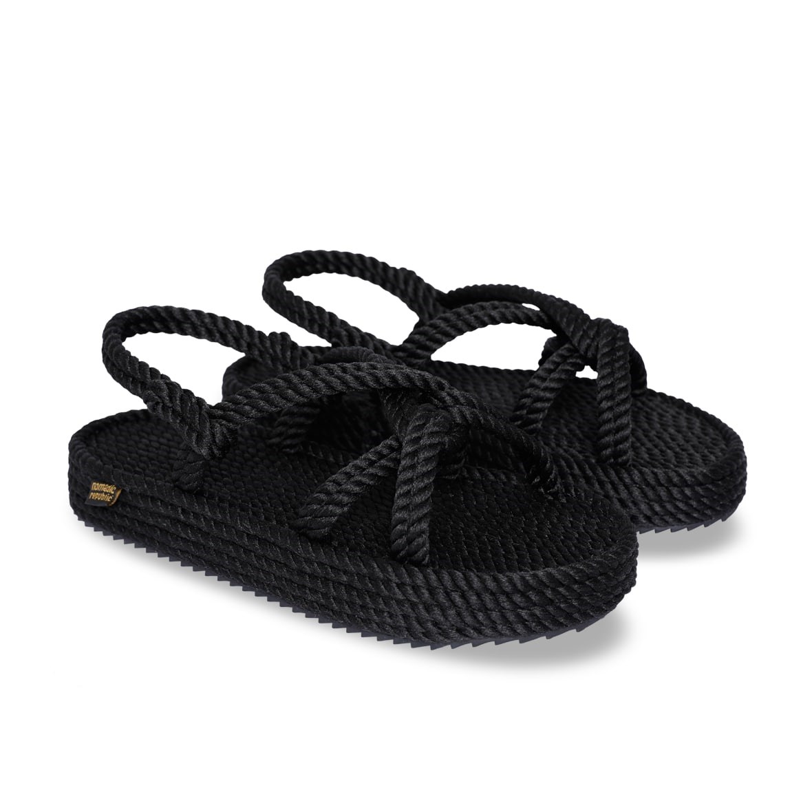Bora Bora Platform Halat & İp Kadın Sandalet - Siyah