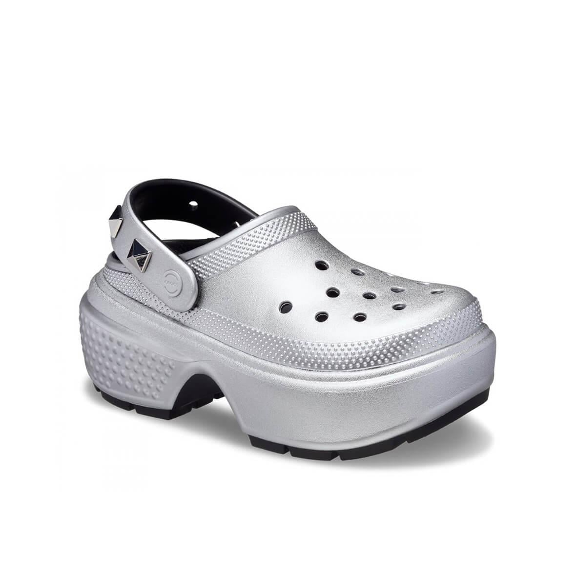 Crocs Stomp Metallic Clog Bayan Terlik - Gümüş