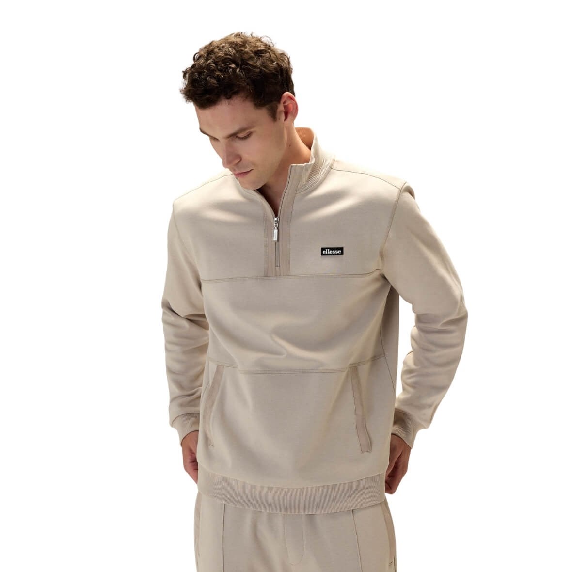 Ellesse 6WM1025-STN Fermuarlı Kapüşonlu Erkek Sweatshirt - Taş