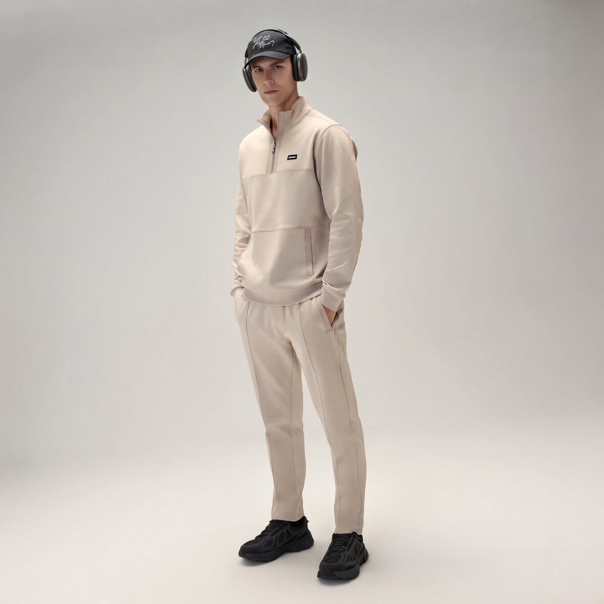 Ellesse 6WM1025-STN Fermuarlı Kapüşonlu Erkek Sweatshirt - Taş