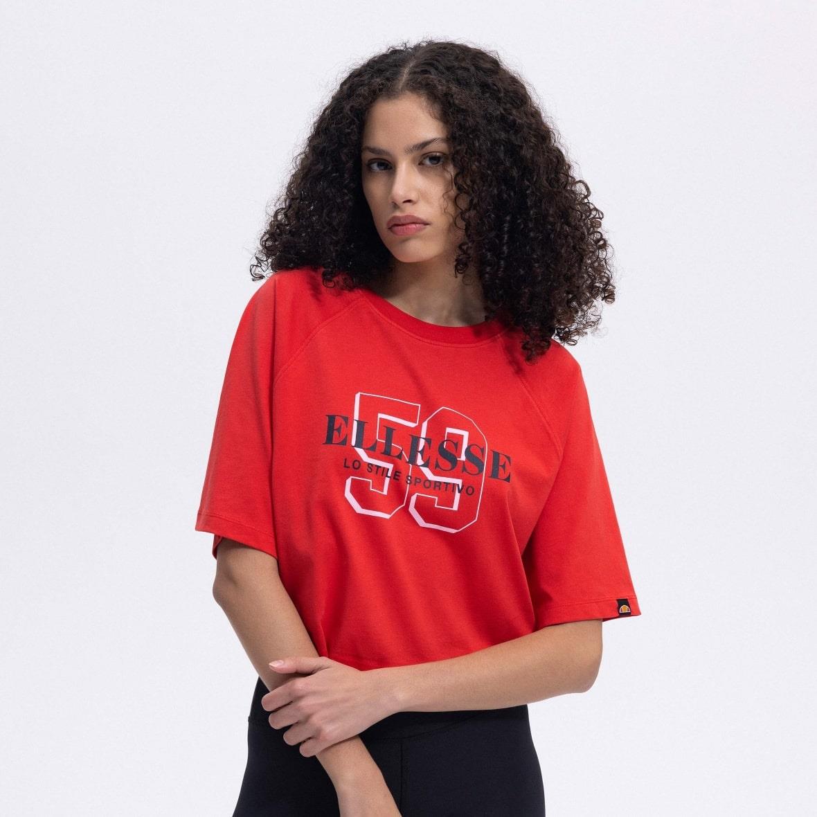 Ellesse EF443-RD Bisiklet Yaka Crop  Kadın T-Shirt - Kırmızı