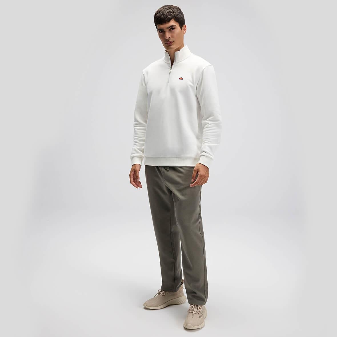 Ellesse EM580-OF Yarım Fermuarlı Erkek Sweatshirt - Kırık Beyaz