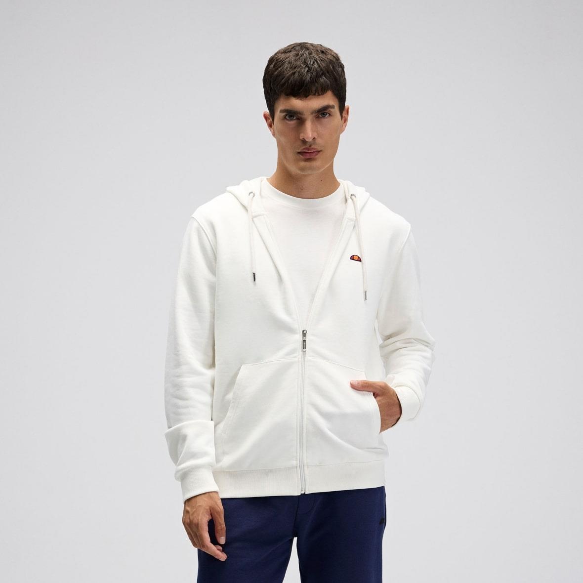 Ellesse EM581-OF Fermuarlı Kapüşonlu Erkek Sweatshirt - Kırık Beyaz