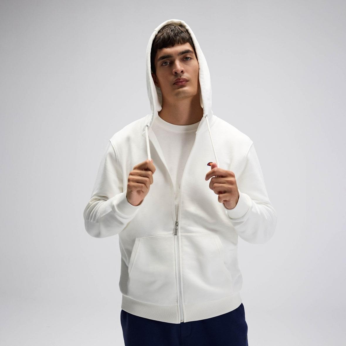 Ellesse EM581-OF Fermuarlı Kapüşonlu Erkek Sweatshirt - Kırık Beyaz