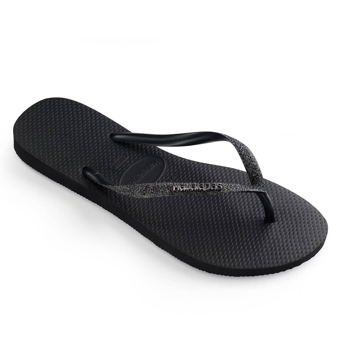 Havaianas Slim Glitter II Bayan Terlik - Black/Dark Grey Metallic