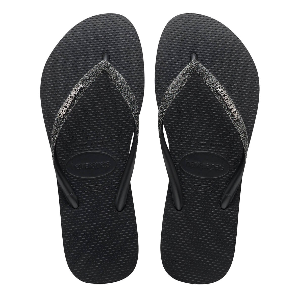 Havaianas Slim Glitter II Bayan Terlik - Black/Dark Grey Metallic
