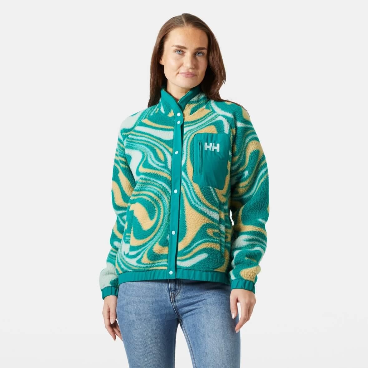 Helly Hansen W Imperial Printed Pile Snap Jacket Kadın Ceket - Yeşil / Multi