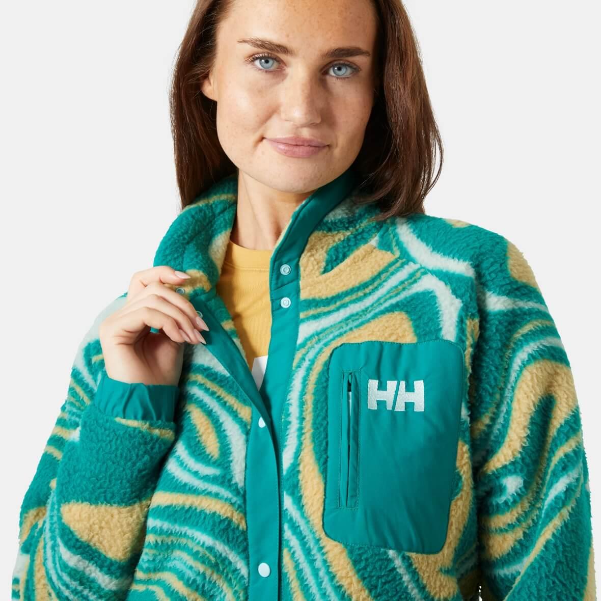 Helly Hansen W Imperial Printed Pile Snap Jacket Kadın Ceket - Yeşil / Multi