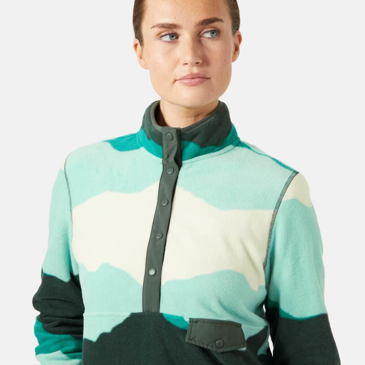 Helly Hansen W Maridalen Printed Fleece Polar Kadın Sweatshirt - Yeşil / Multi