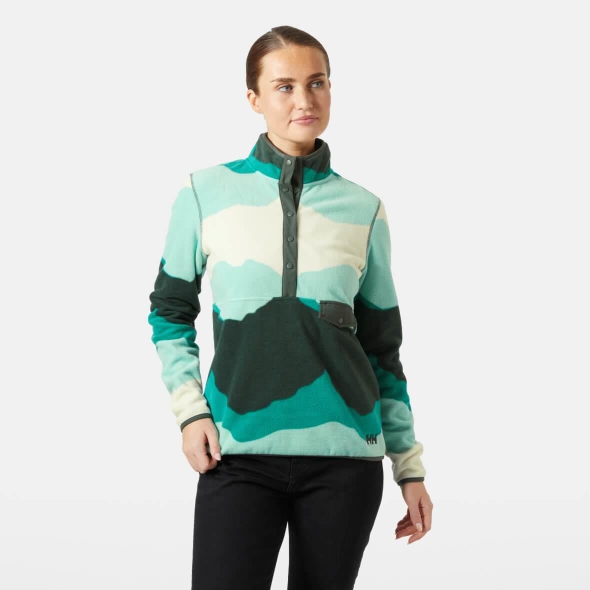 Helly Hansen W Maridalen Printed Fleece Polar Kadın Sweatshirt - Yeşil / Multi