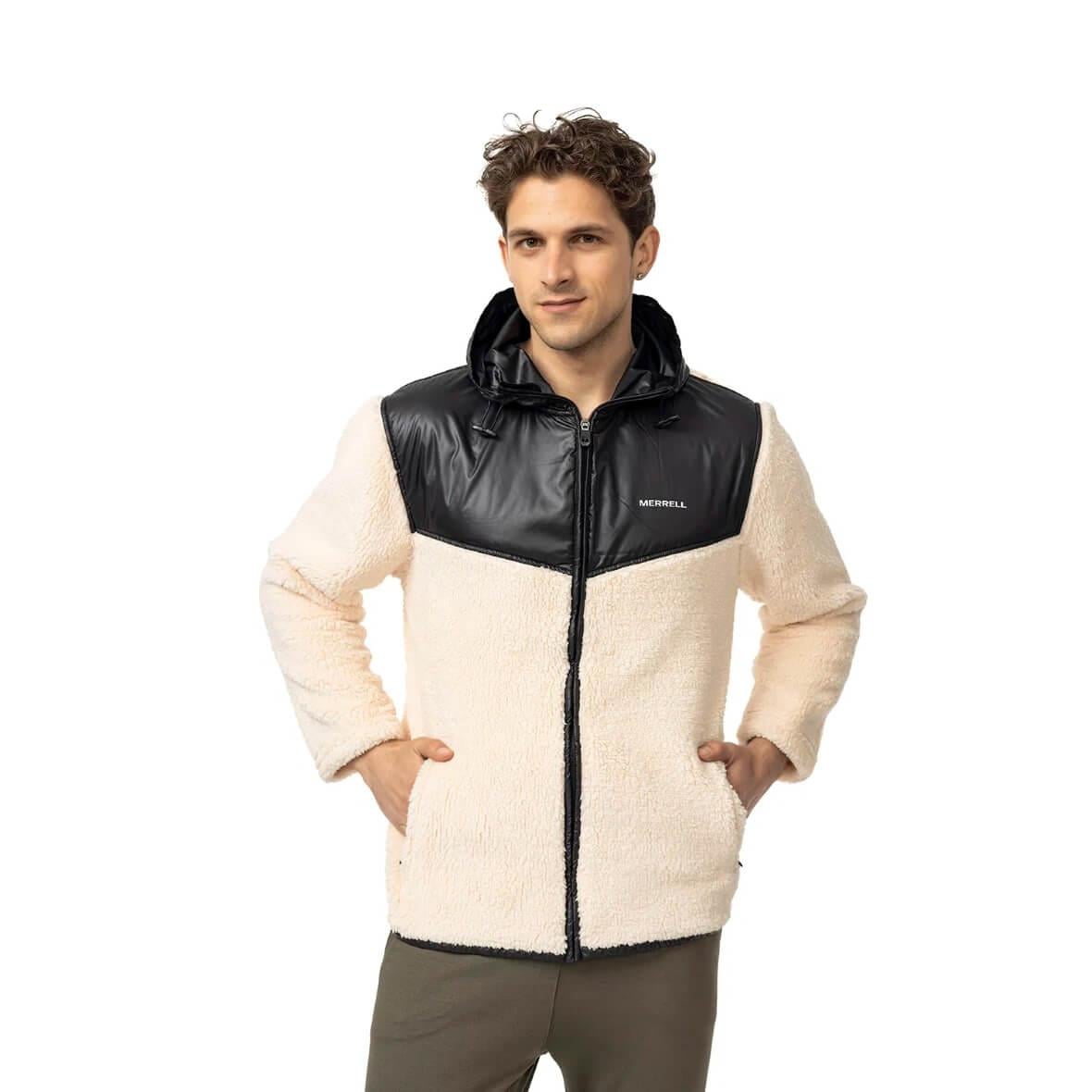 Merrell Job M Kapüşonlu Sherpa Polar Erkek Ceket - Krem / Siyah