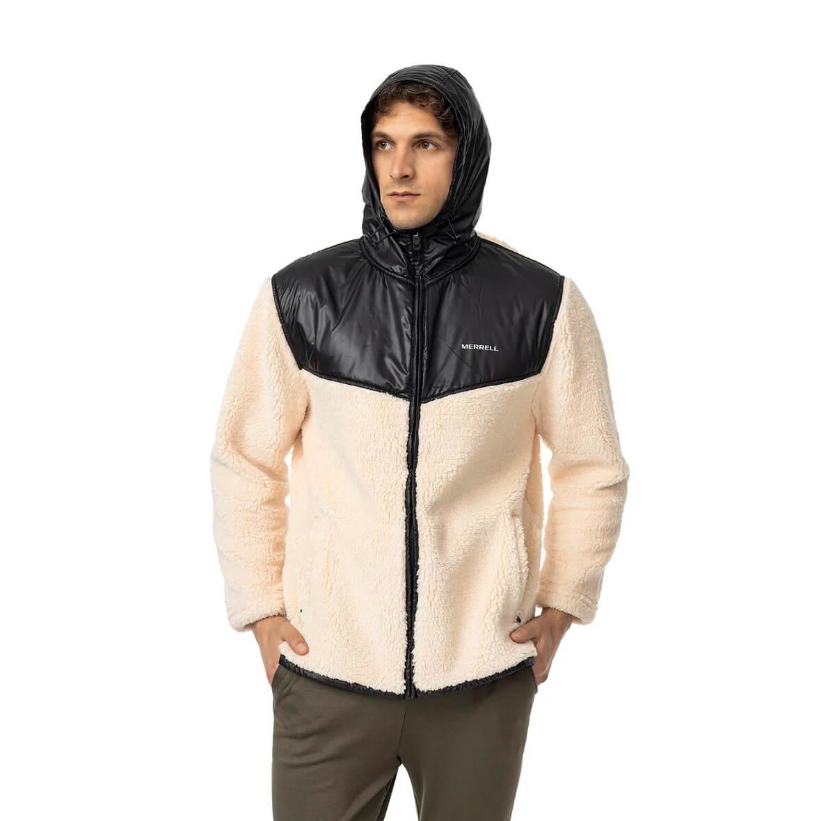 Merrell Job M Kapüşonlu Sherpa Polar Erkek Ceket - Krem / Siyah