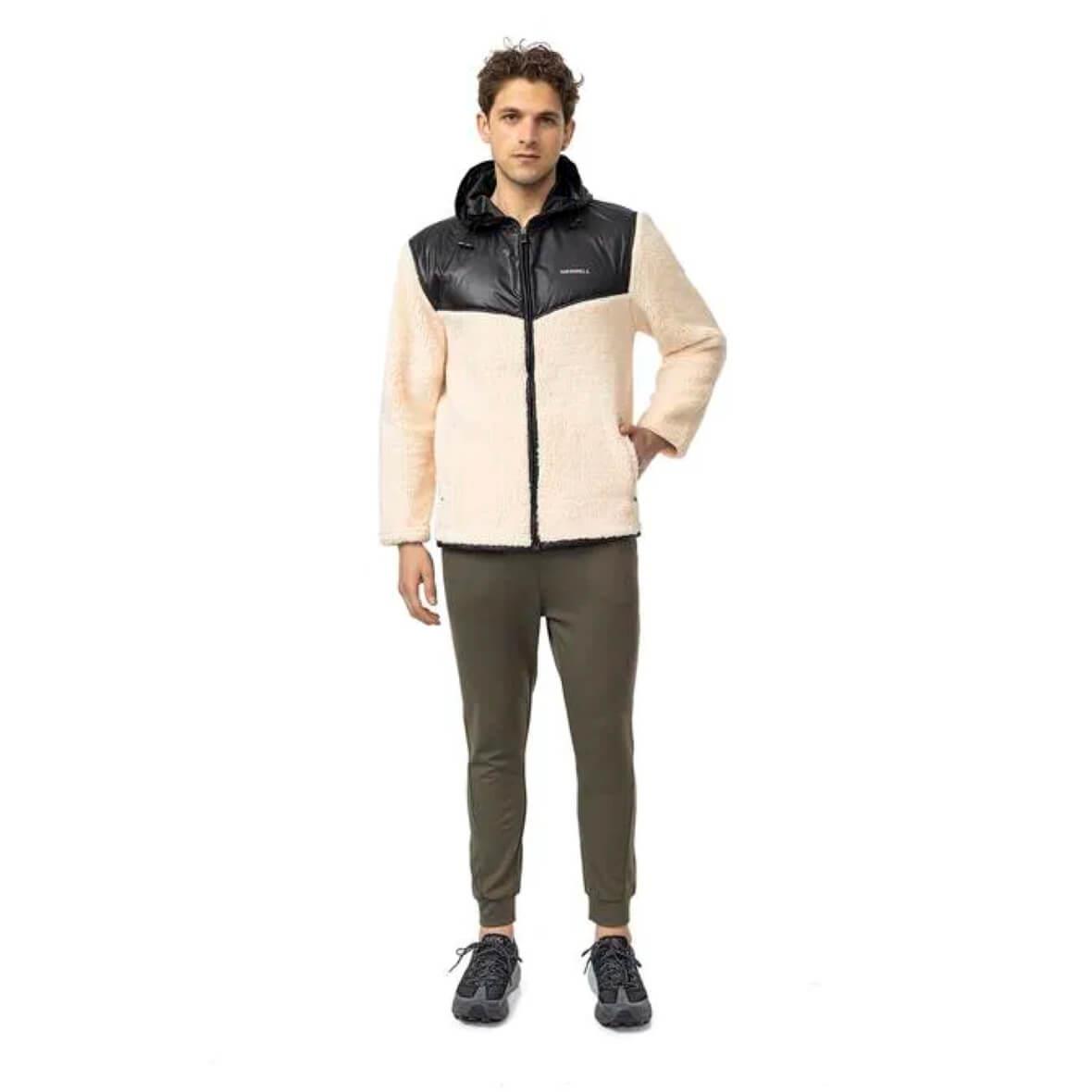 Merrell Job M Kapüşonlu Sherpa Polar Erkek Ceket - Krem / Siyah