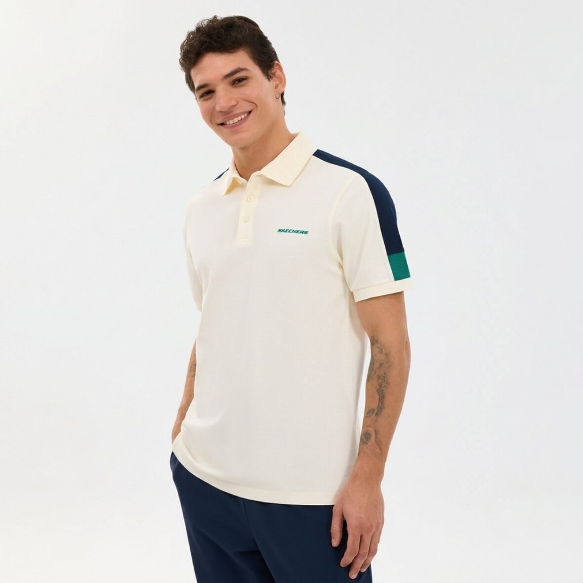 Skechers M Color Block Detail Polo T-Shirt S221047-1208 Erkek T-Shirt - Bej