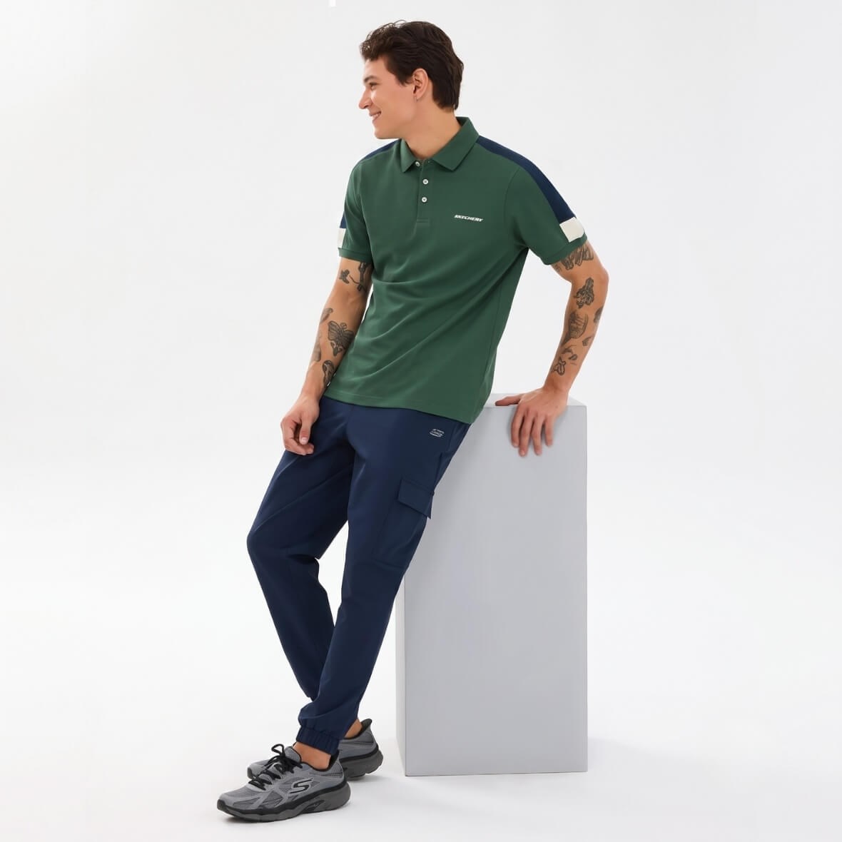 Skechers M Color Block Detail Polo T-Shirt S221047-4255 Erkek T-Shirt - Yeşil