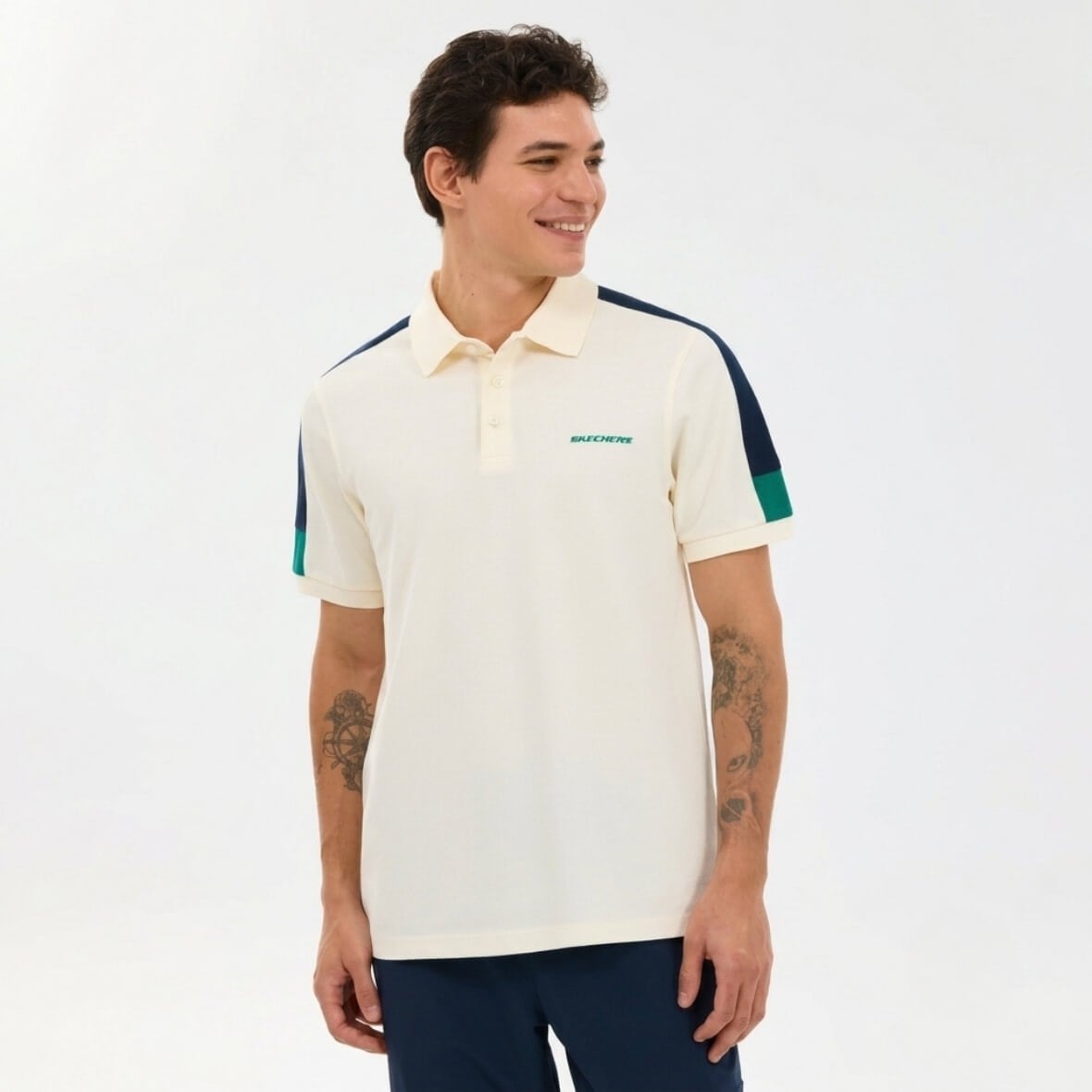 Skechers M Color Block Detail Polo T-Shirt S221047-1208 Erkek T-Shirt - Bej