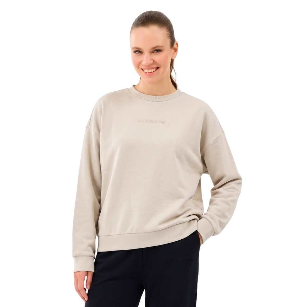 Skechers W Essential Crew Neck Sweatshirt S2610011-1457 Kadın Sweatshirt - Bej