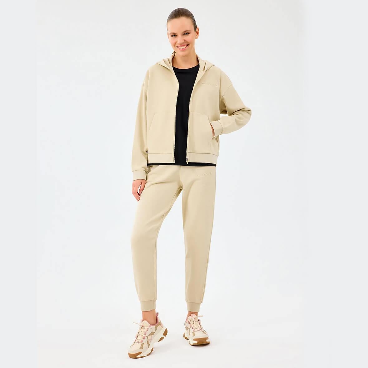 Skechers W Essential Full Zip Sweatshirt S2610016-1550 Kapüşonlu Kadın Sweatshirt - Bej