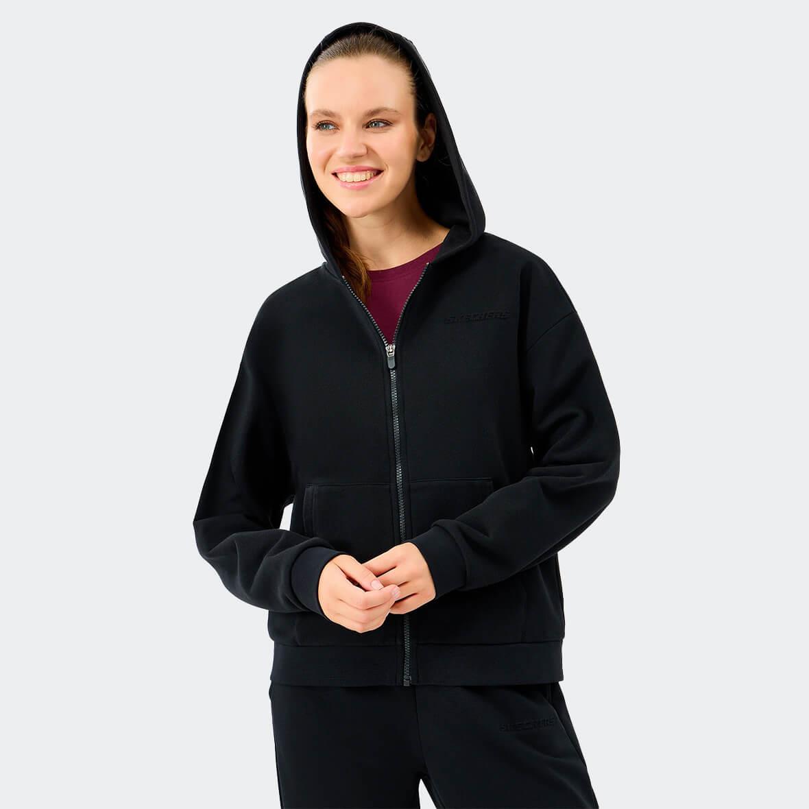 Skechers W Essential Full Zip Sweatshirt S2610016-3817 Kapüşonlu Kadın Sweatshirt - Siyah