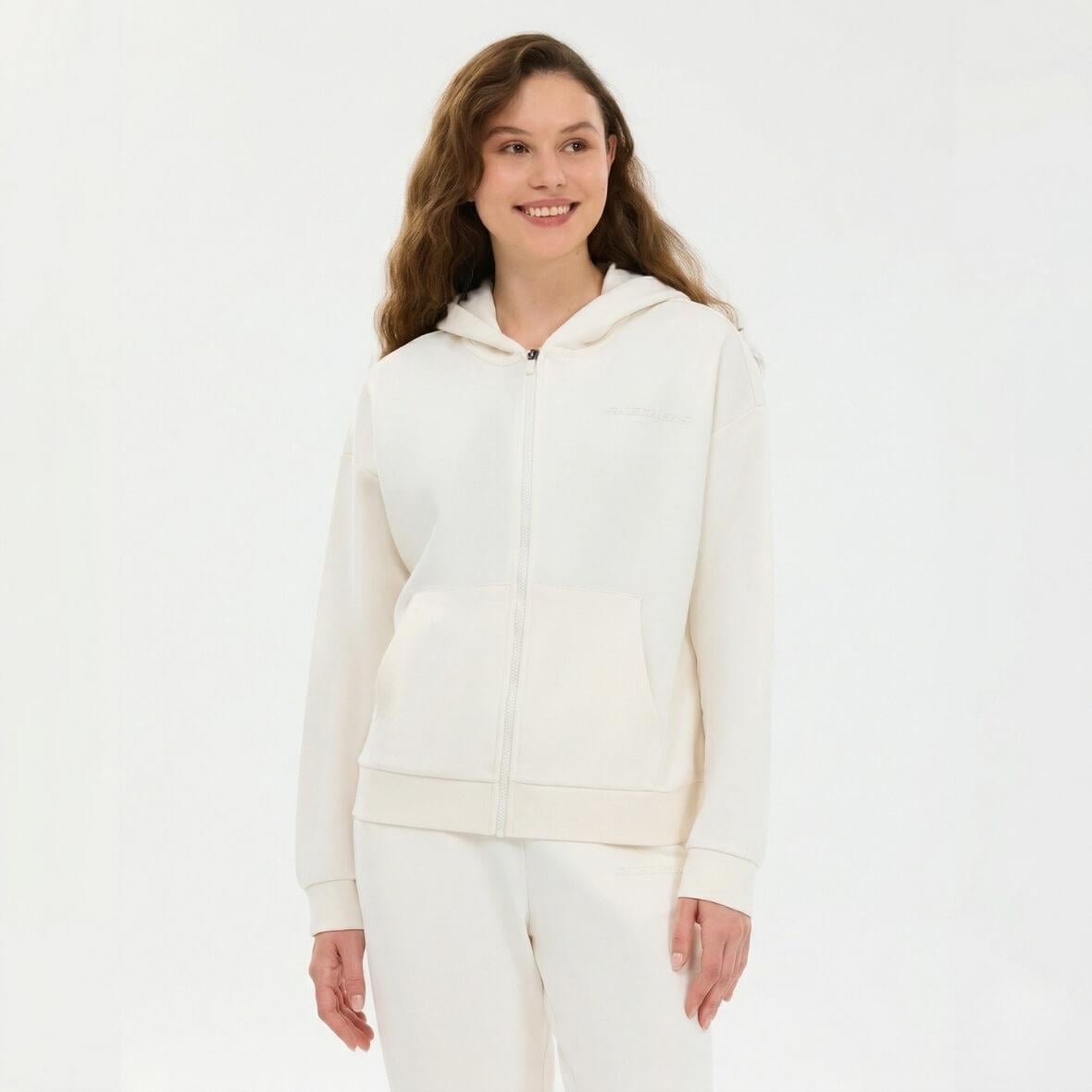 Skechers W Essential Full Zip Sweatshirt S2610016-3855 Kapüşonlu Kadın Sweatshirt - Beyaz