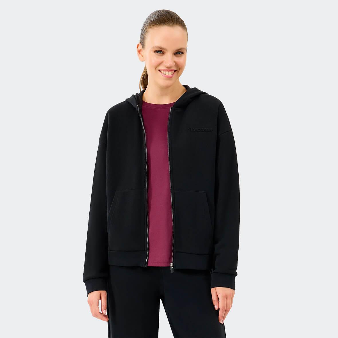 Skechers W Essential Full Zip Sweatshirt S2610016-3817 Kapüşonlu Kadın Sweatshirt - Siyah