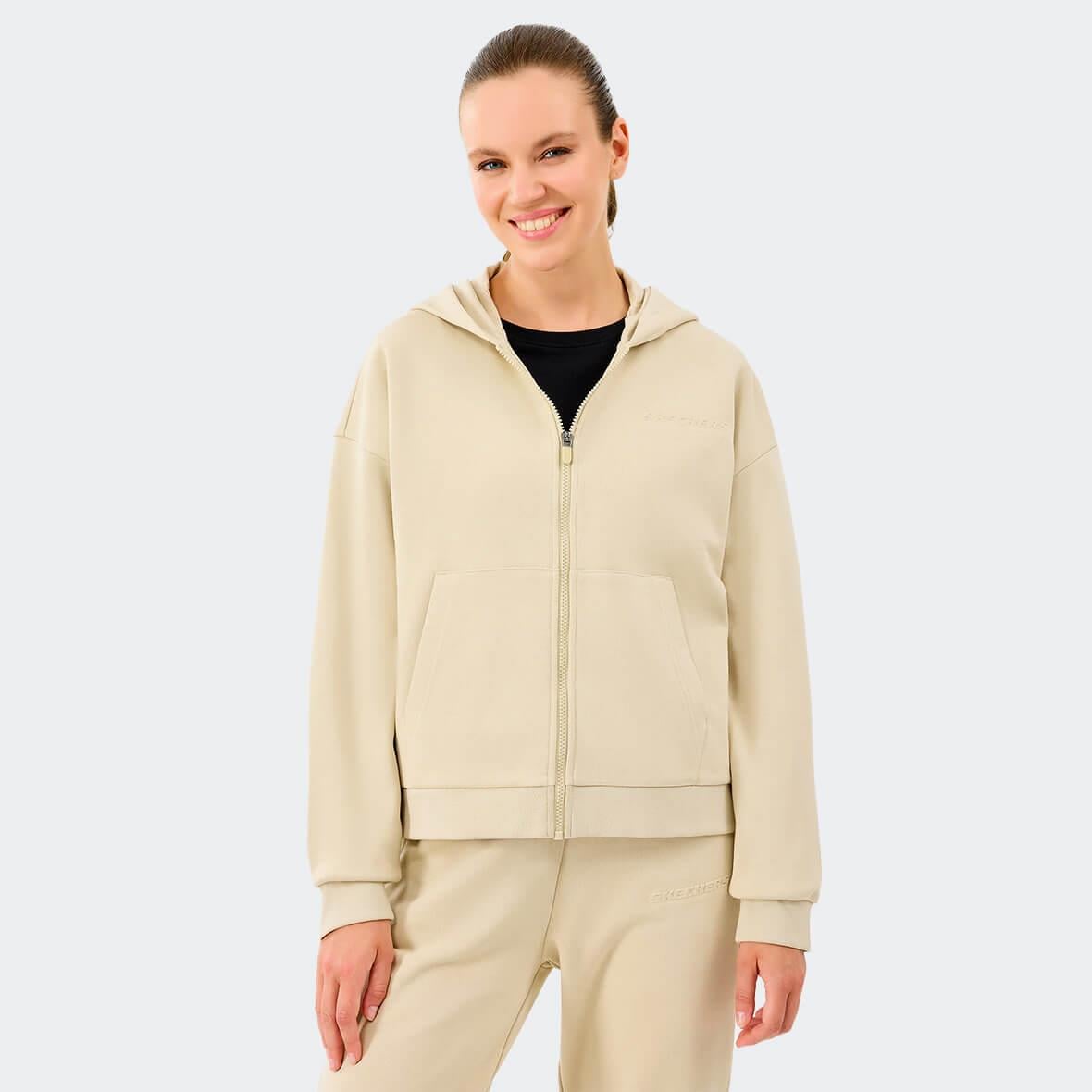 Skechers W Essential Full Zip Sweatshirt S2610016-1550 Kapüşonlu Kadın Sweatshirt - Bej