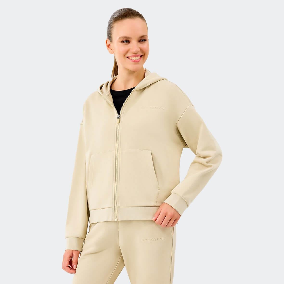 Skechers W Essential Full Zip Sweatshirt S2610016-1550 Kapüşonlu Kadın Sweatshirt - Bej