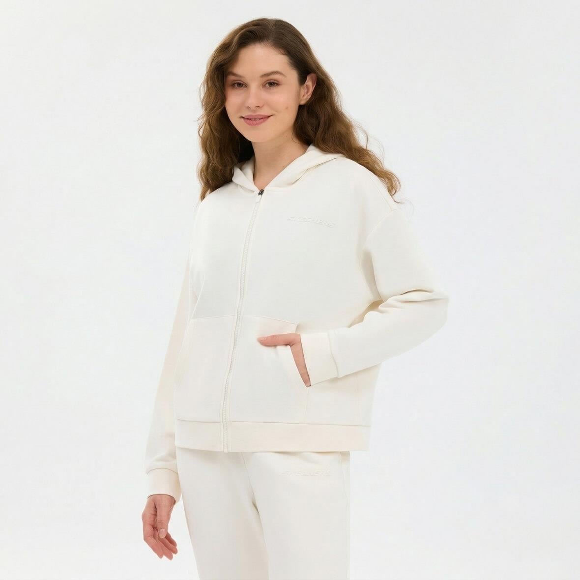 Skechers W Essential Full Zip Sweatshirt S2610016-3855 Kapüşonlu Kadın Sweatshirt - Beyaz