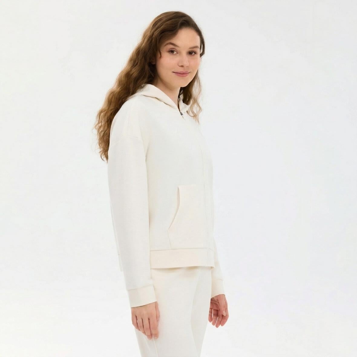 Skechers W Essential Full Zip Sweatshirt S2610016-3855 Kapüşonlu Kadın Sweatshirt - Beyaz