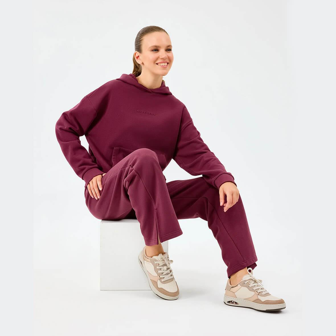 Skechers W Essential Hoodie Sweatshirt S2610013-3877 Kapüşonlu Kadın Sweatshirt - Bordo