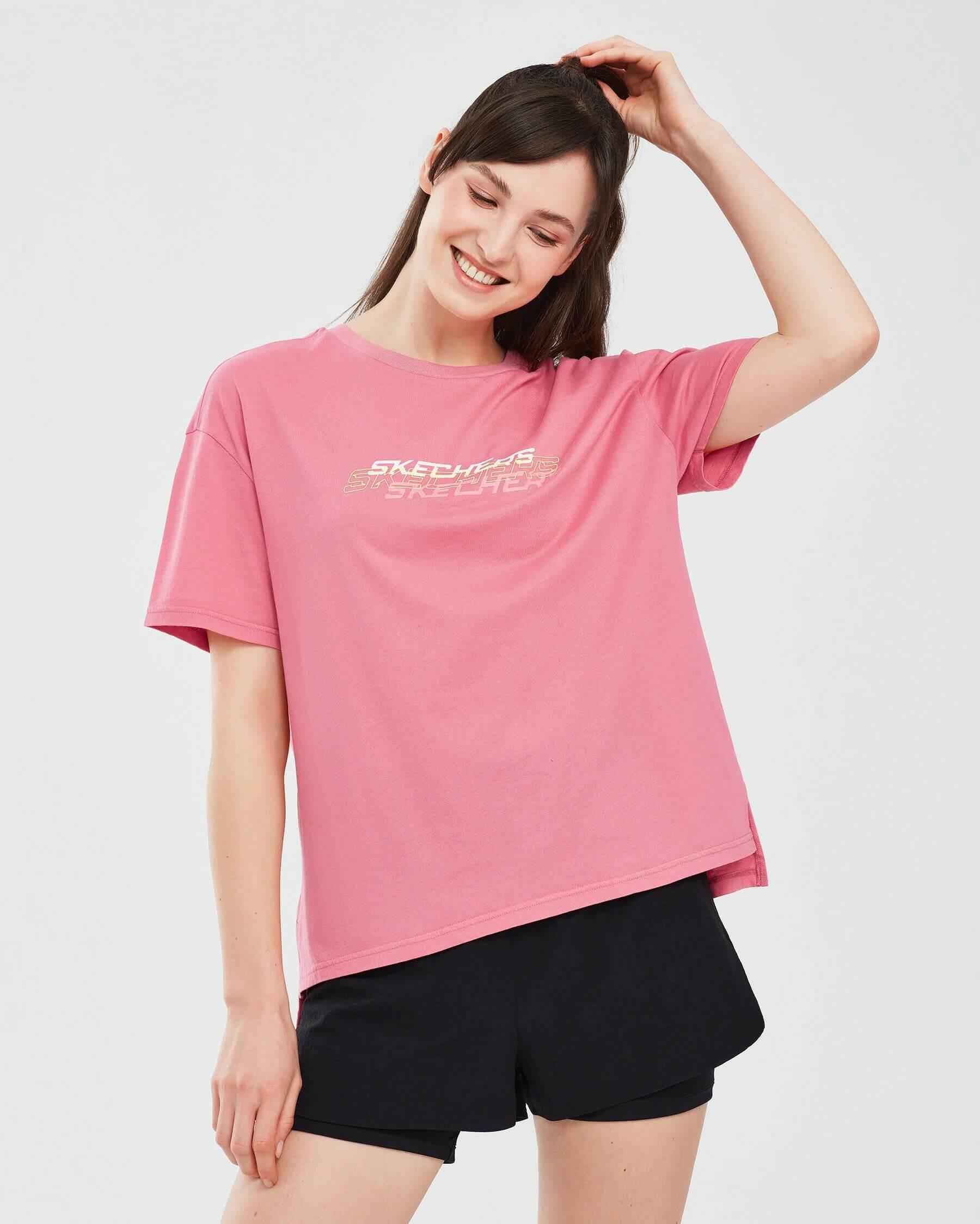Skechers W Graphic Tee Crew Neck S241199-590 Kadın T-shirt - Pembe