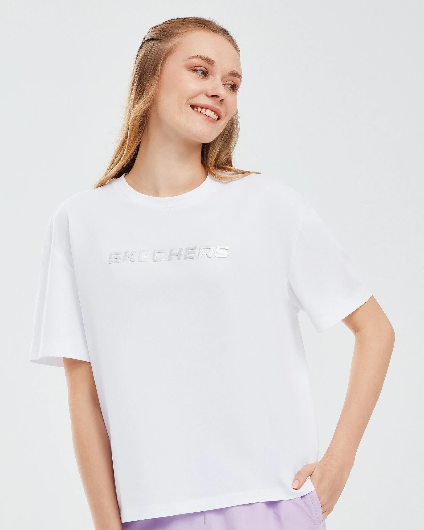 Skechers W Graphic Tee Loose Fit S241012-100 Kadın T-shirt - Beyaz