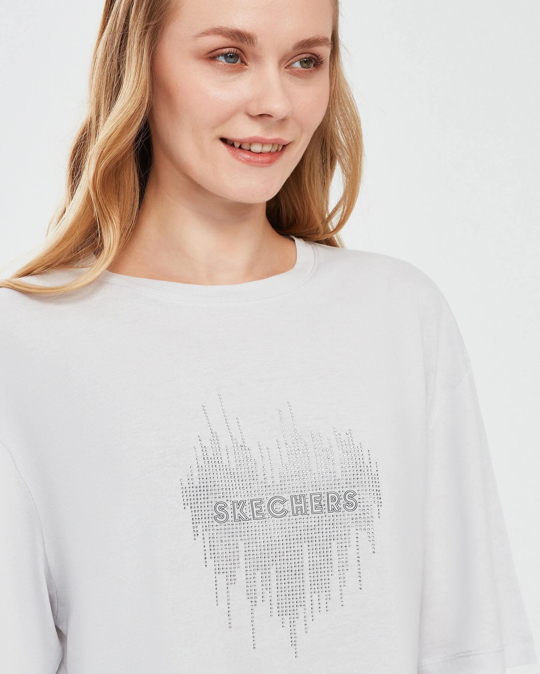 Skechers W Graphic Tee Shiny Logo S221173-035 Kadın T-shirt - Gri