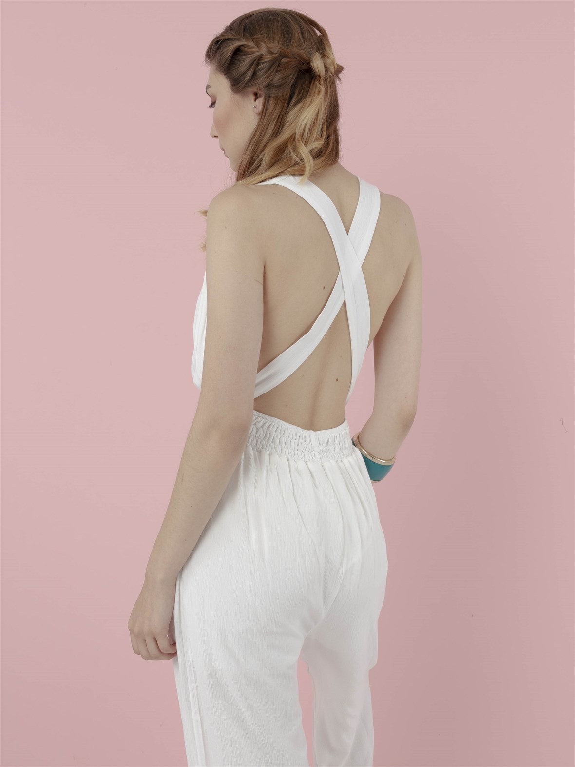 The Natural People Sırt Dekolteli Uzun Tulum - Off White (Kırık Beyaz)