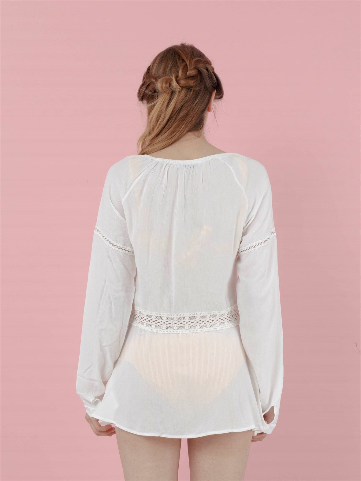 The Natural People Tül Dantel Detaylı Mini Plaj Elbisesi - Off White (Kırık Beyaz)