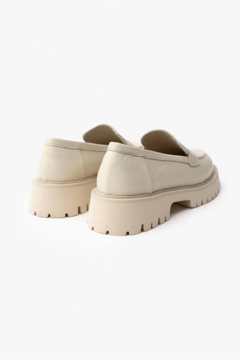 Laurea Kadın Hakiki Deri Günlük Loafer Ekru Deri