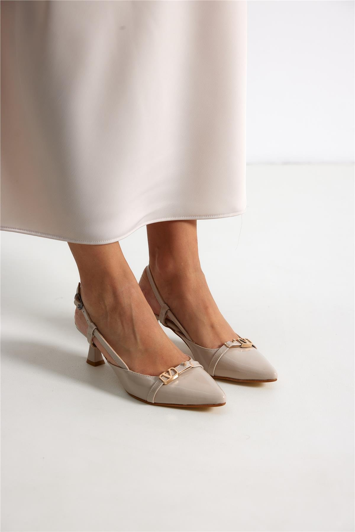 Nega Kadın Topuklu Ayakkabı Ten Rugan