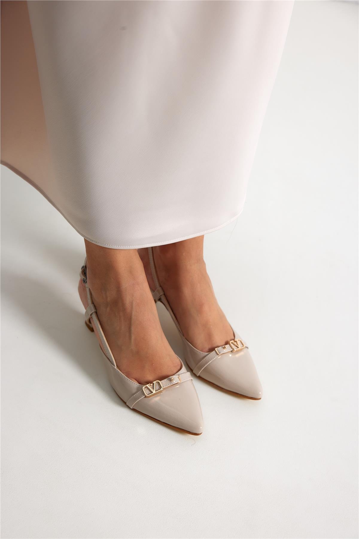 Nega Kadın Topuklu Ayakkabı Ten Rugan