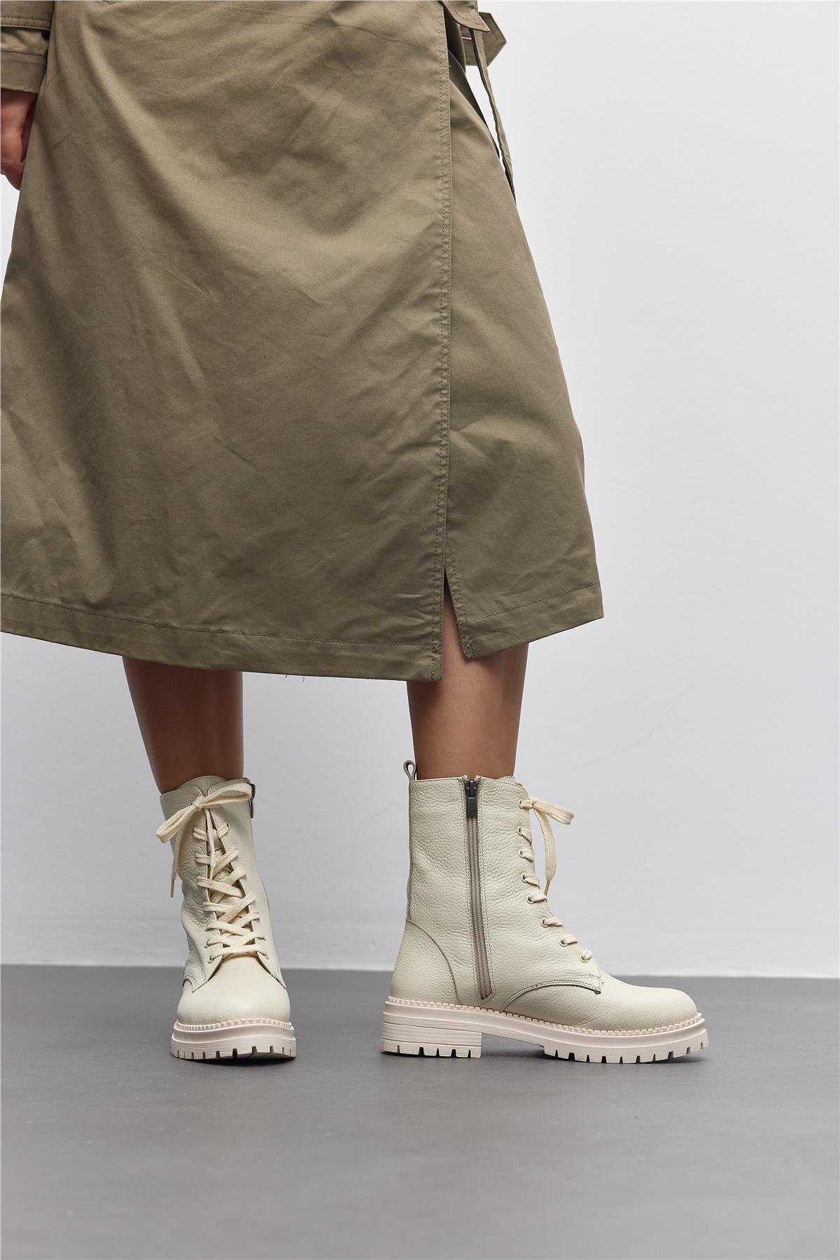 Sies Kadın Günlük Hakiki Deri Postal Ekru Deri