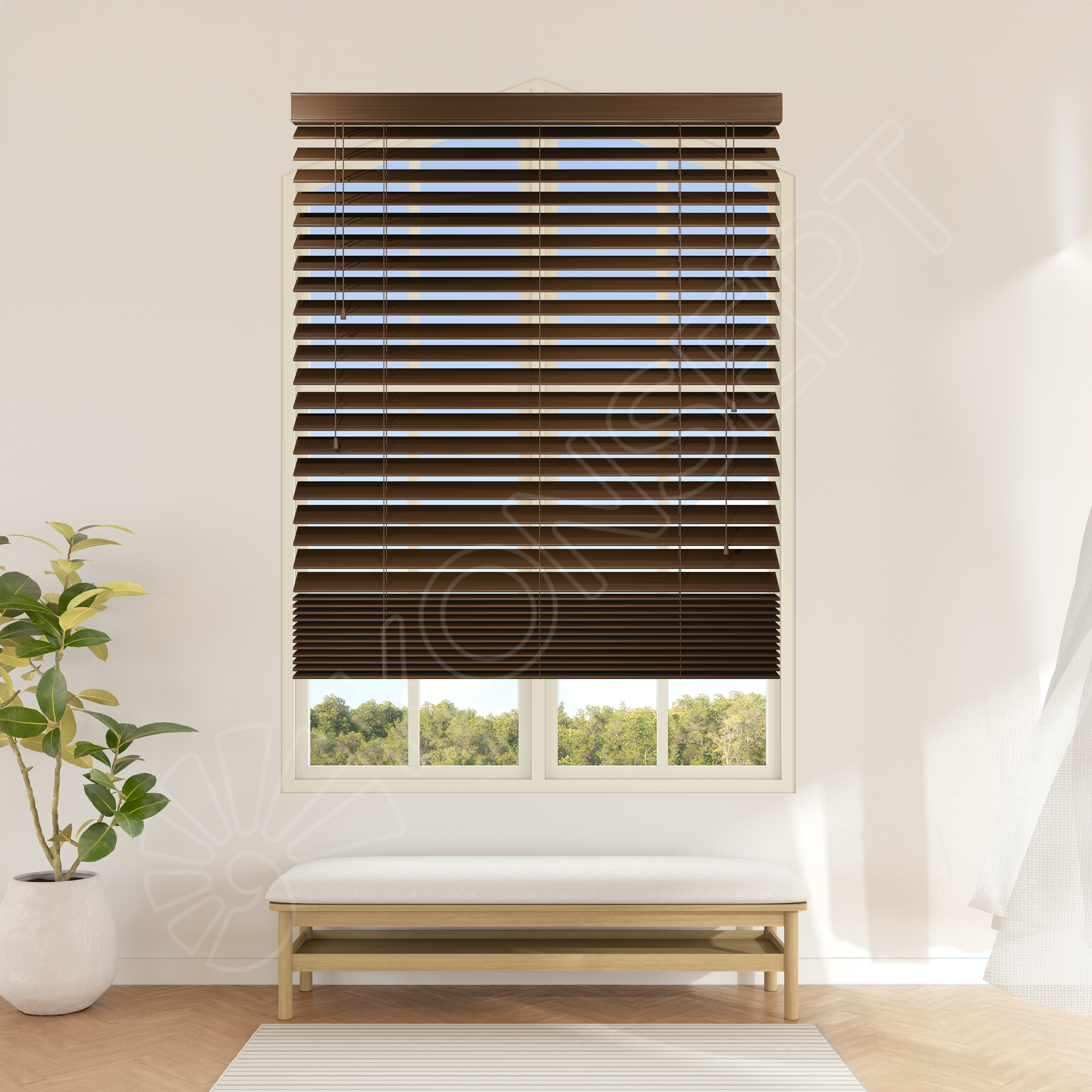 E216AHJIPMMANMJ508_Ahşap Jaluzi Perde Manuel İp Kontrollü 50 mm %100 Orjinal Ahşap CEVİZ Renk