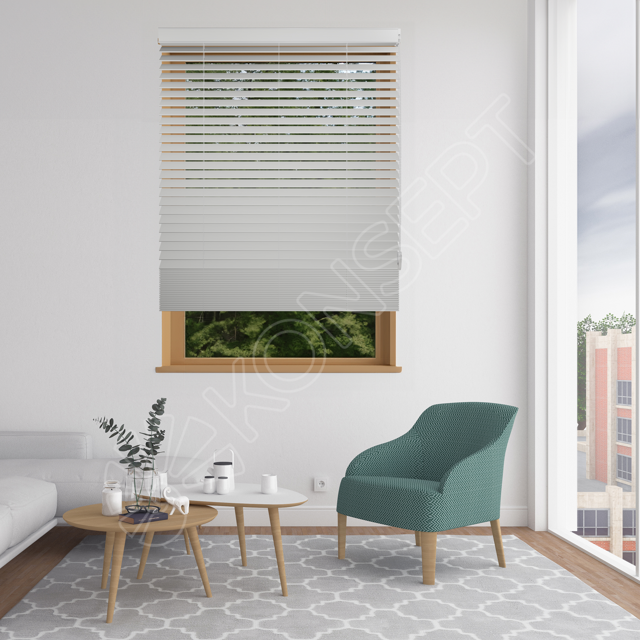 E216AHJIPMRDKMJ501_REDÜKTÖRLÜ / Zincirli Ahşap Jaluzi Perde 50 mm %100 Orjinal Ahşap BEYAZ Renk